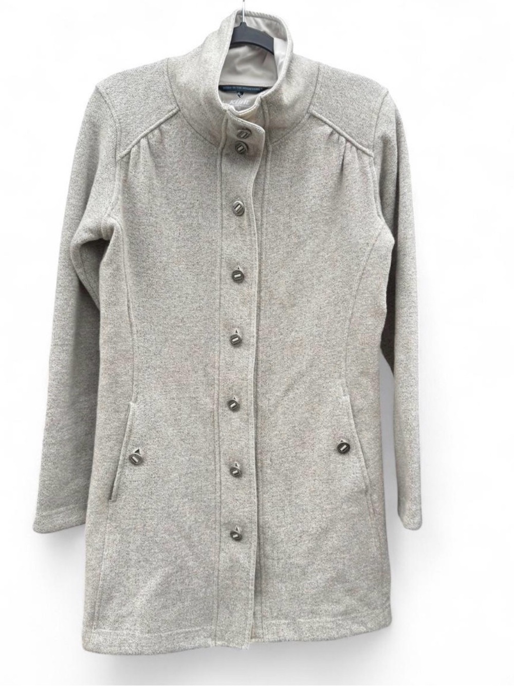 Kuhl Light Gray Stand-Collar Knit Trench Coat